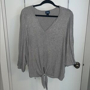 Anthropologie Gray Tie-Front Blouse